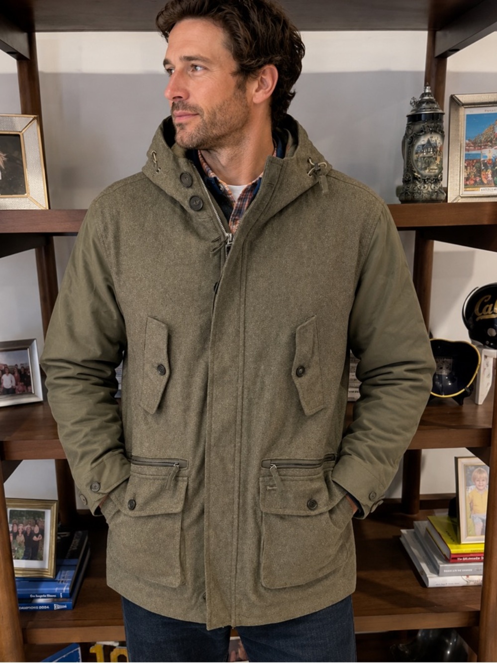 Faconnable Olive Wool Field Coat